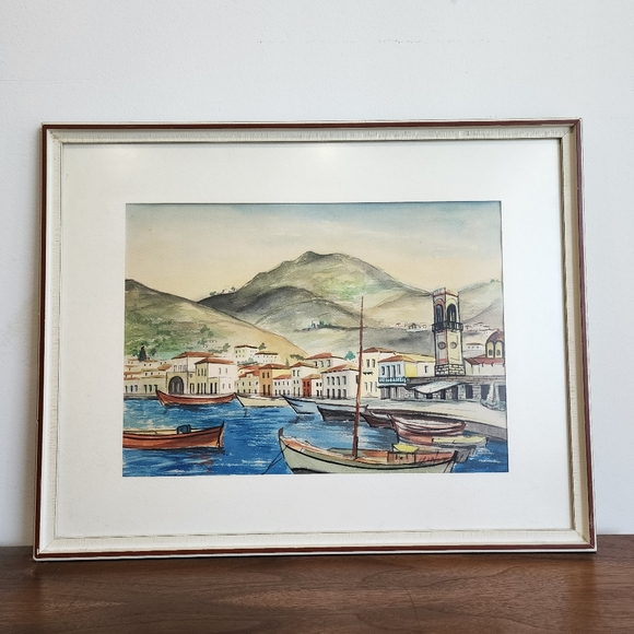 Seaside Town Artist Sign Original Oil Painting Framed - Picture 2 of 11